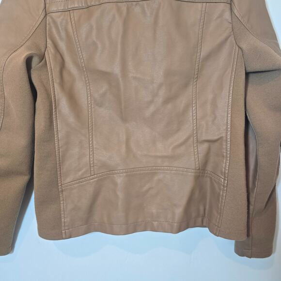 SPYM Faux Leather Light Brown Jacket Size M Full Zip Zipper Pockets Stretch - Picture 9 of 11